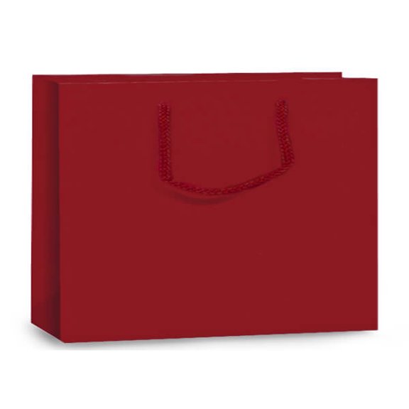 Pack Of 100, Solid Red Matte Medium Gift Bags 13 X 5 X 10" w/Cardboard Bottom Inserts & Coordinating Cord Handles