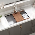 thumbnail image 6 of 33" x 22" Drop in Kitchen Sink, 304T Stainless Steel Topmount Workstation Sink, Single Bowl with Integrated Ledge, 6 of 8