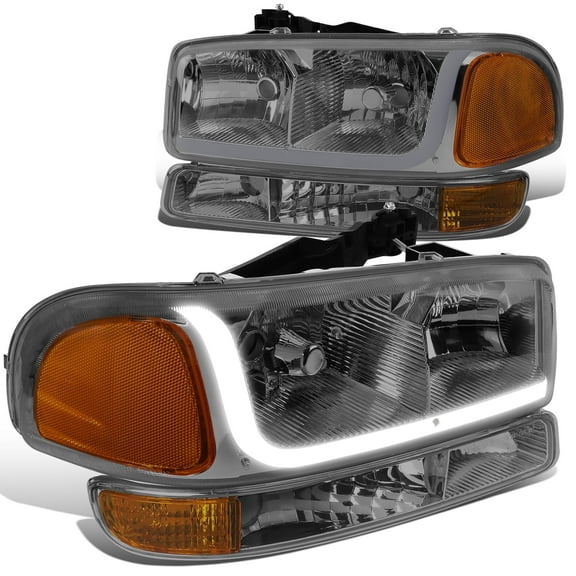 DNA Motoring For 99-07 GMC Sierra Yukon LED DRL Headlight w/Bumper Signal Lamp Pair Smoked Amber