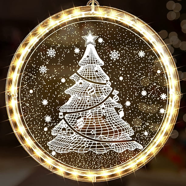 Luces navideñas para ventana, luces 3D colgantes novedosas para interiores, luces decorativas con pilas, cadena de luces decorativas con ventosa para dormitorio, patio, blanco cálido