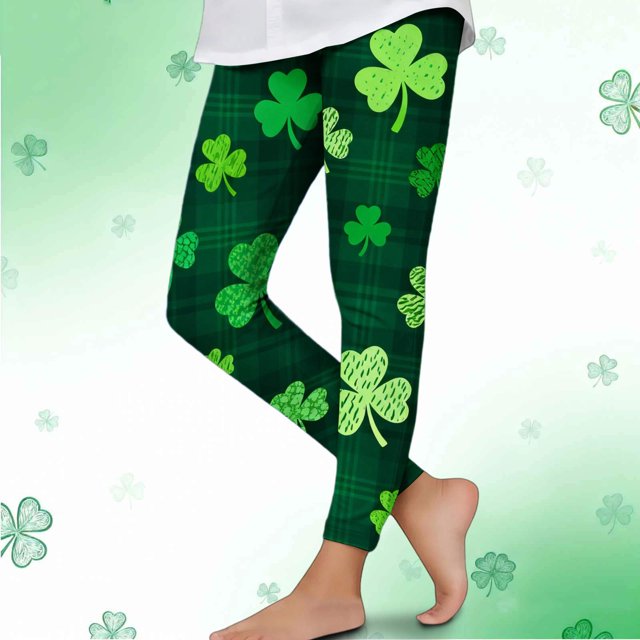 Pantalones largos para niñas con estampado del Día de San Patricio, mallas suaves y elásticas de cintura alta.