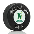thumbnail image 1 of Mike Modano Rondelle Logo Rétro des North Stars du Minnesota Signée avec Note HOF, 1 of 1