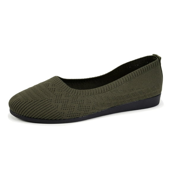GPOECD Ballerina Flats Round Toe Solid Color Knitted Mesh Slip On Comfortable Summer Casual Shoes for Women 03_Green,42