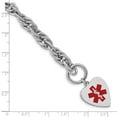 thumbnail image 3 of Sterling Silver Bracelet Medical Cable 18 mm 7.75 in Rhodium Engraveable Enamel Heart ID, 3 of 4