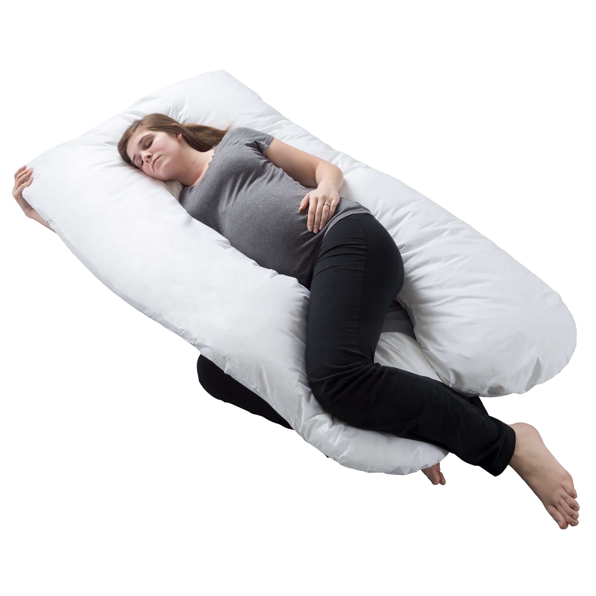 Lavish Home Pregnancy Pillow - U-Shaped Full Body Pillow for Pregnant Women with Removable Cover (White)