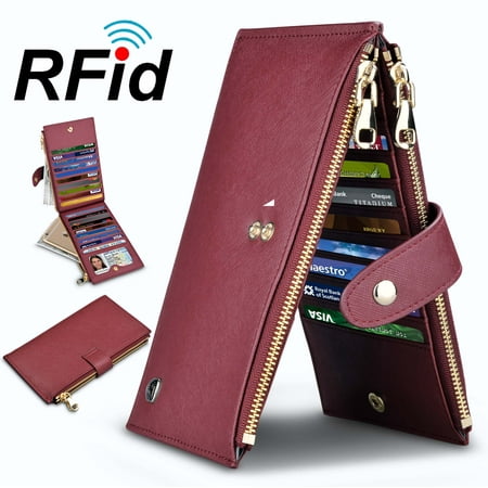 Additional Zippered Pockets - Njjex Womens Walllet RFID Blocking Bifold Multi Card Case Wallet with 2 Zipper Pockets