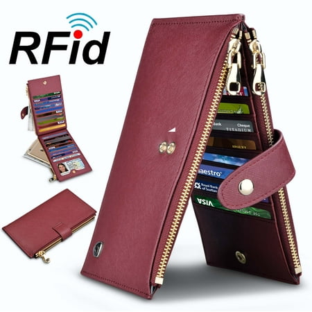 Njjex Womens Walllet RFID Blocking Bifold Multi Card Case Wallet with 2 Zipper