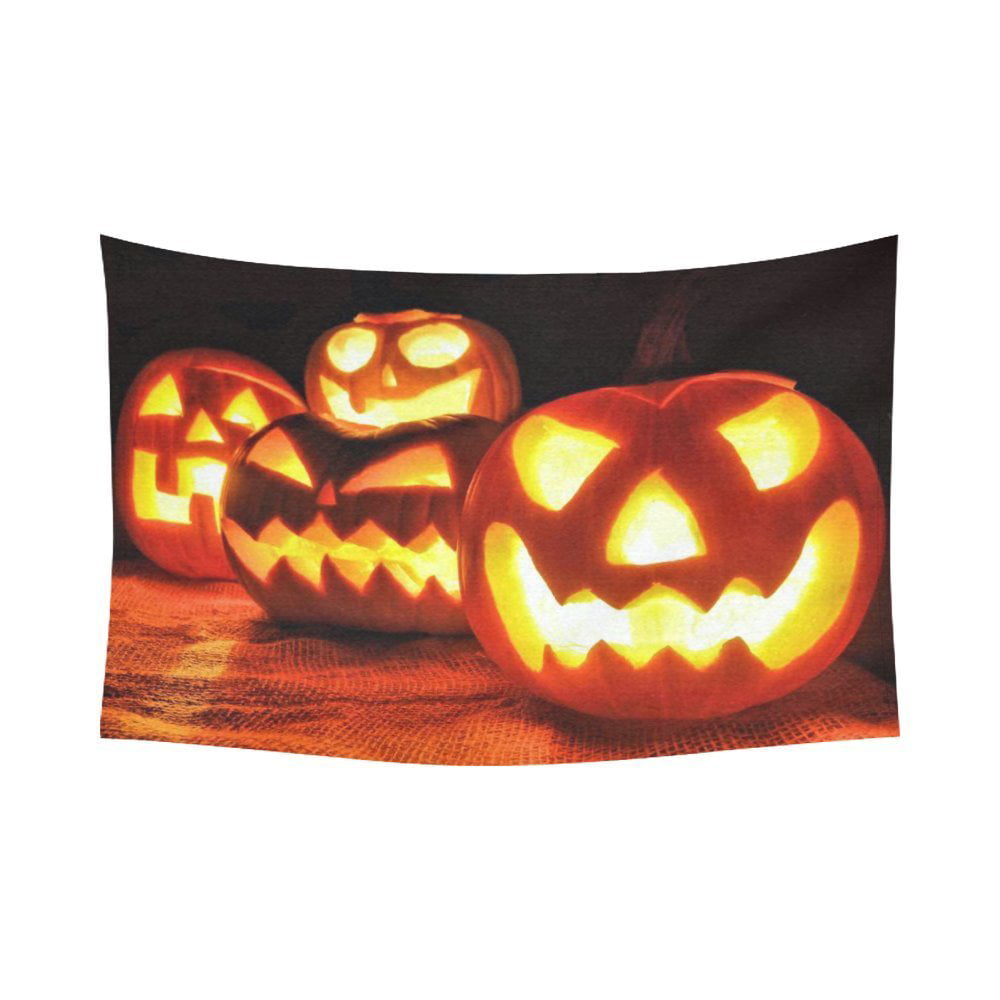 Halloween Fun Pumpkins & Black Cats by Full Moon Sky 72" Tapestry Table Runner 