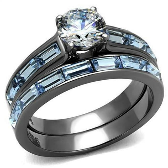 Bague en Acier Inoxydable Noire Claire pour Femmes avec Grade AAA CZ en Transparent - Taille 7