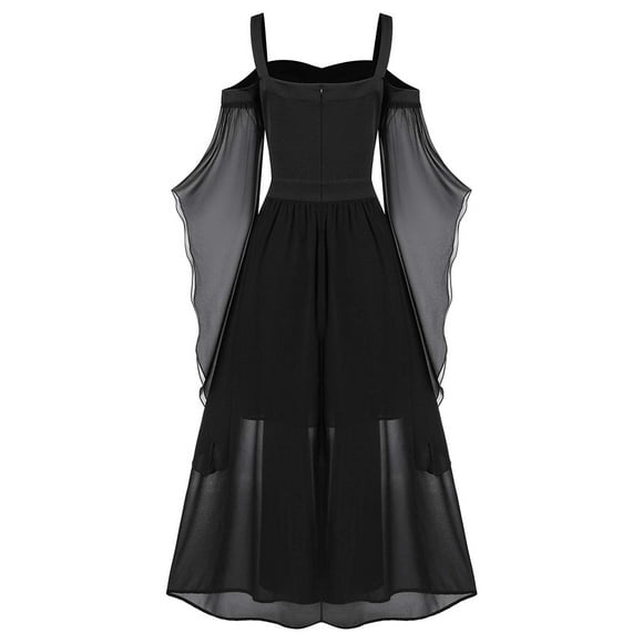 Disfraz de Halloween gótico para mujer, vestidos de corte A con mangas de mariposa