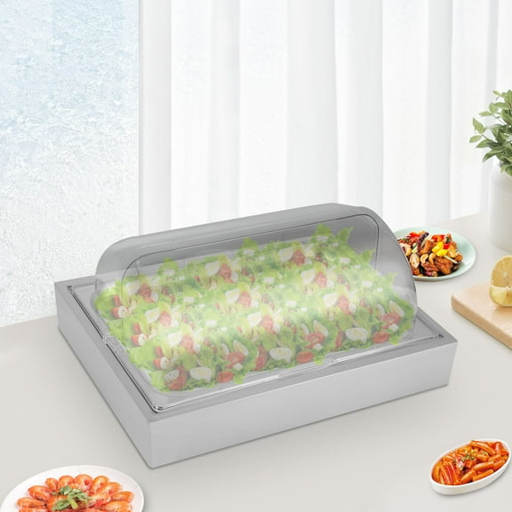 3.17Qt Cold Hot Food Display Tray 2-Tier Stainless Steel PC Clear Lid Rotatable Cover for Party Restaurant