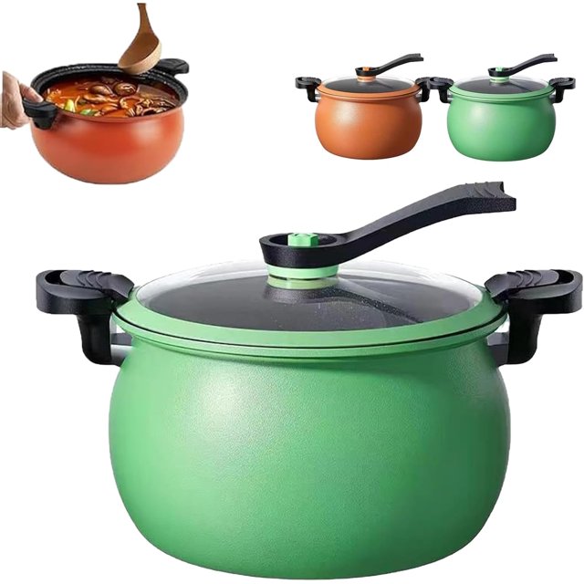 Multifunctional Large Capacity Non-stick Pressure Cooker, 8QT/5L Fast-Heating Micro Pressure Pot with Visual Glass Lid, Safety Valve & Lock Handle for Soups, Stews & All Stovetops (Green-1PC)