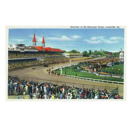 Louisville, Kentucky - Souvenir of the Kentucky Derby; Race Scene Print Wall Art By Lantern