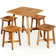 thumbnail image 1 of Costway Ensemble de Salle à Manger de Patio en Acacia 5 Pcs avec Table Carrée et 4 Tabourets, 1 of 10