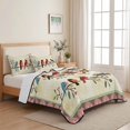 thumbnail image 5 of Quilts Twin Size Bedding Set, Rustic Cardinal Bird Lightweight Quilted Comforter, Country Leaves Branches Berries Pink Soft Reversible Bedspread Coverlet with Pillow Covers for All Season, 68" x 86", 5 of 9