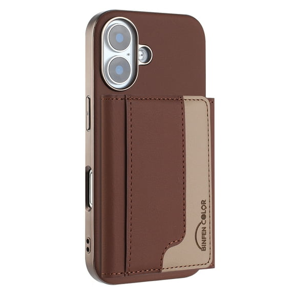 Allytechgroup Case for Apple iPhone 16, 2-in-1 Detachable Card Holder Magnetic RFID Blocking Wallet Shell [Compatible with MagSafe] Stand PU Leather Cover with Credit Card Slots/Cash Slot, Brown