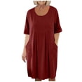 thumbnail image 4 of Gamivast Dresses With Pockets for Women Short Sleeve Round Neck Casual Dresses Soft Work Dresses Pleated Front A Line Loose Fit Tunic Knee Length Daily, 4 of 8
