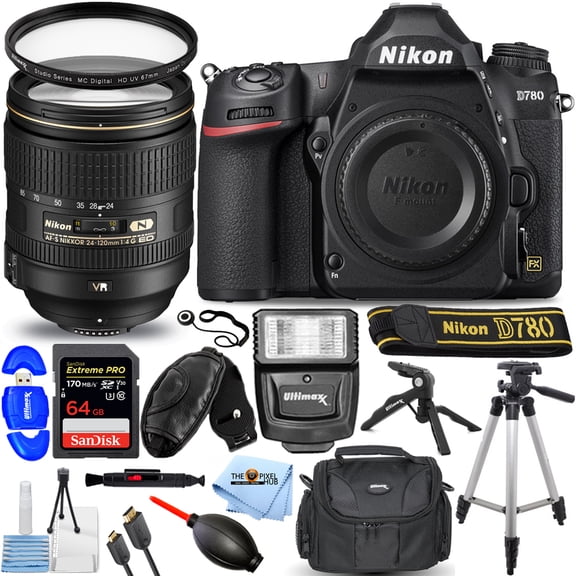 Nikon D780 DSLR Camera with 24-120mm Lens 64GB Flash Tripod Bundle