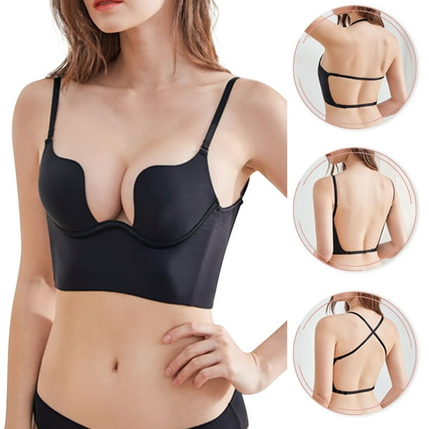 WILLBEST Brasier Push Up Mujer Sujetador De Espalda Baja Para Mujer, Con Aros, En Forma De U, Sin Espalda, Convertible, Con Tirantes Finos, Sin Costuras, Para Dormir, 2699