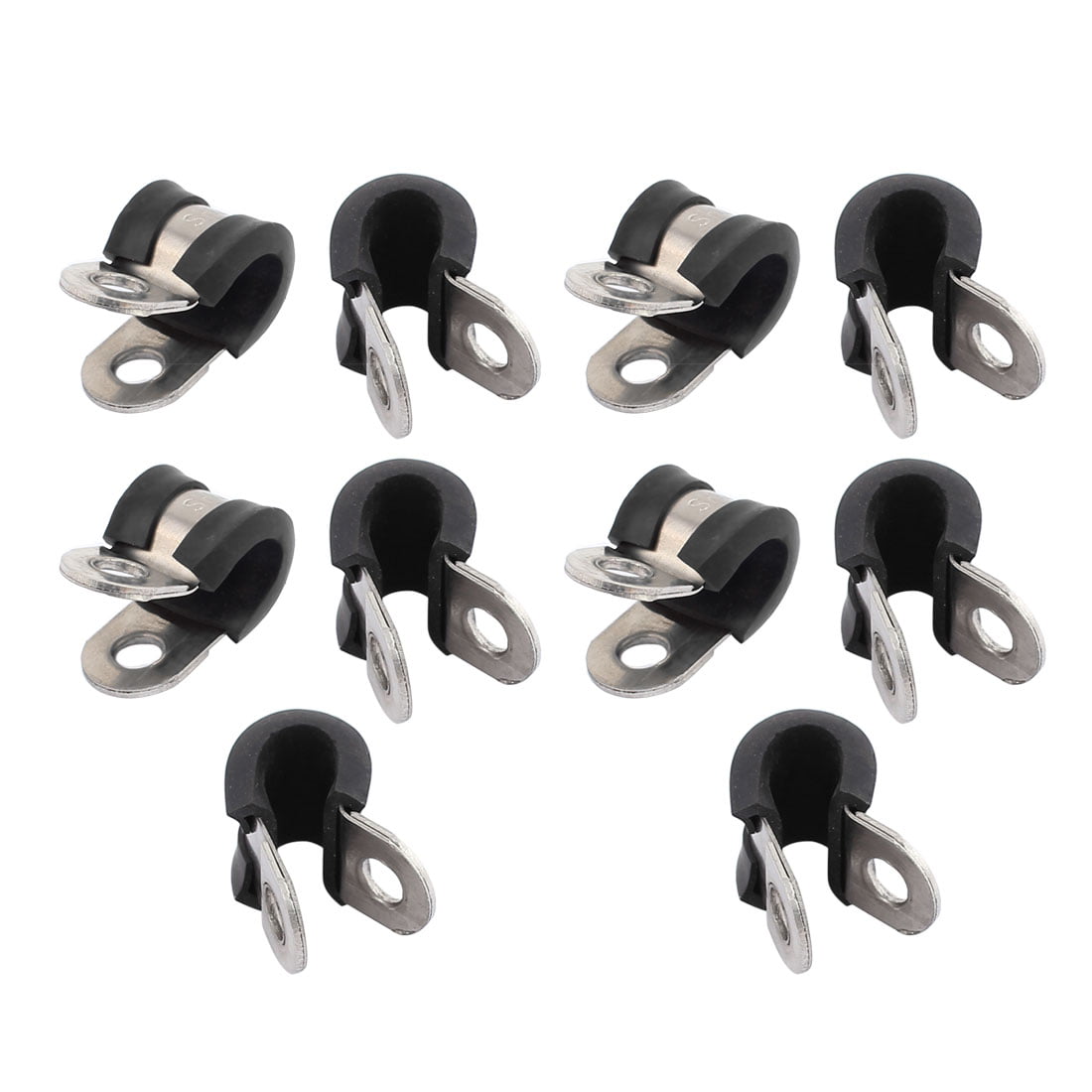 sourcingmap® 10Pcs 8mm Dia Rubber Lined R Shaped Stainless Steel Tube Pipe Clips Clamp Cable