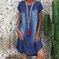 thumbnail image 1 of Robes d'Été Robe Femmes Casual Faux Jean Robe Ample à Manches Courtes Denim Bleu Foncé L, 1 of 6