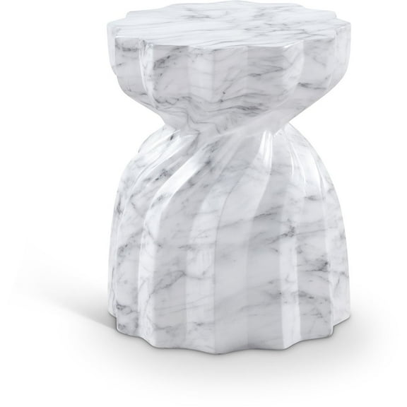 Meridian Furniture Caserta White Marble Finish Concrete Indoor/Outdoor End Table