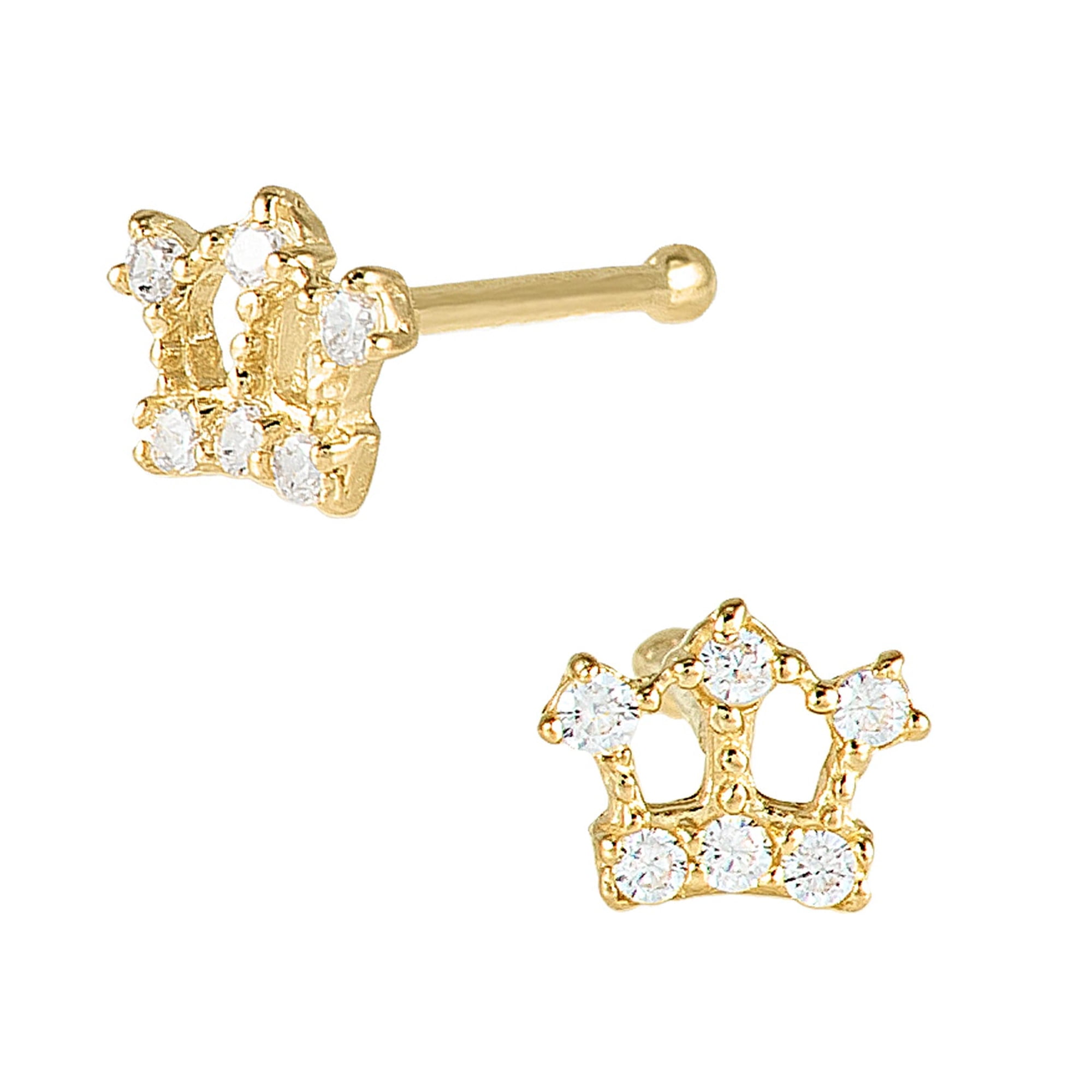 14K Solid White/Yellow Gold Heart Nose Bones Studs Rings 9mm Length 22g 14K Solid White/Yellow Gold Heart Nose Bones Studs Rings 9mm Length 22g