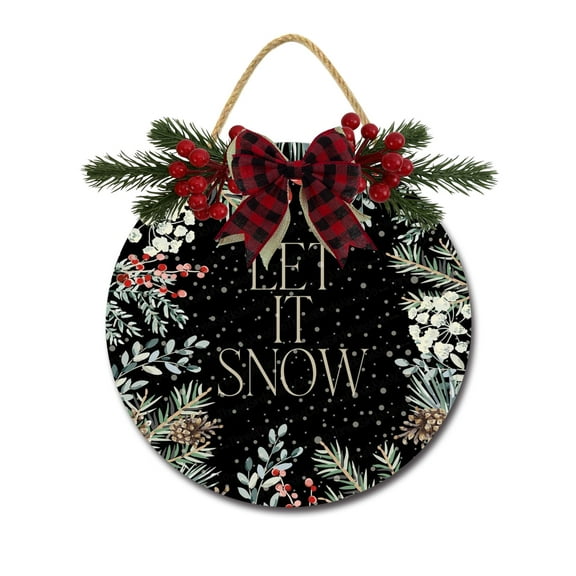 Front Door Porch Decorations Let It Snow Door Hanging Sign 12 inch Wooden Wall Sign, Rustic Holiday Wreath Decor for Front Door Porch Home Window Wall Farmhouse Decorations