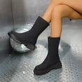 thumbnail image 4 of Mepaouo Women's Platform Chelsea Boots Suede Walking Wide Mid Calf Winter Dress Booties(Black,8.5), 4 of 9