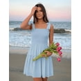 thumbnail image 5 of Women's Summer Spaghetti Strap Sleeveless Square Neck Ruffle A Line Swing Mini Dress, 5 of 6