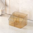 thumbnail image 3 of Desktop Plastic Makeup Organizer Divided Storage Makeup Container for Cotton Pads Sponge Beauty Cotton Swab  Amber Gold Three Grids, 3 of 7