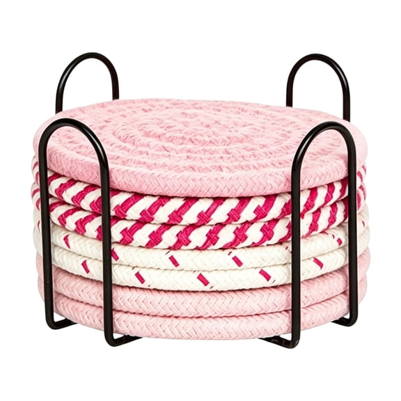Woven Round Placemats Thick Heat Resistant Pot Holders Circular Braided Table Mats for Kitchen Countertop Dining Room Furniture Protection for Hot Dishes Cups Tea Pans.
