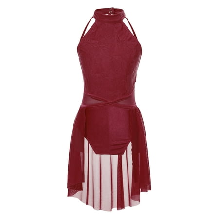 ZDHoor Kids Girls Sequins Ballerina Leotard Sleeveless Ballroom Jazz Modern Dance Costume Burgundy 8
