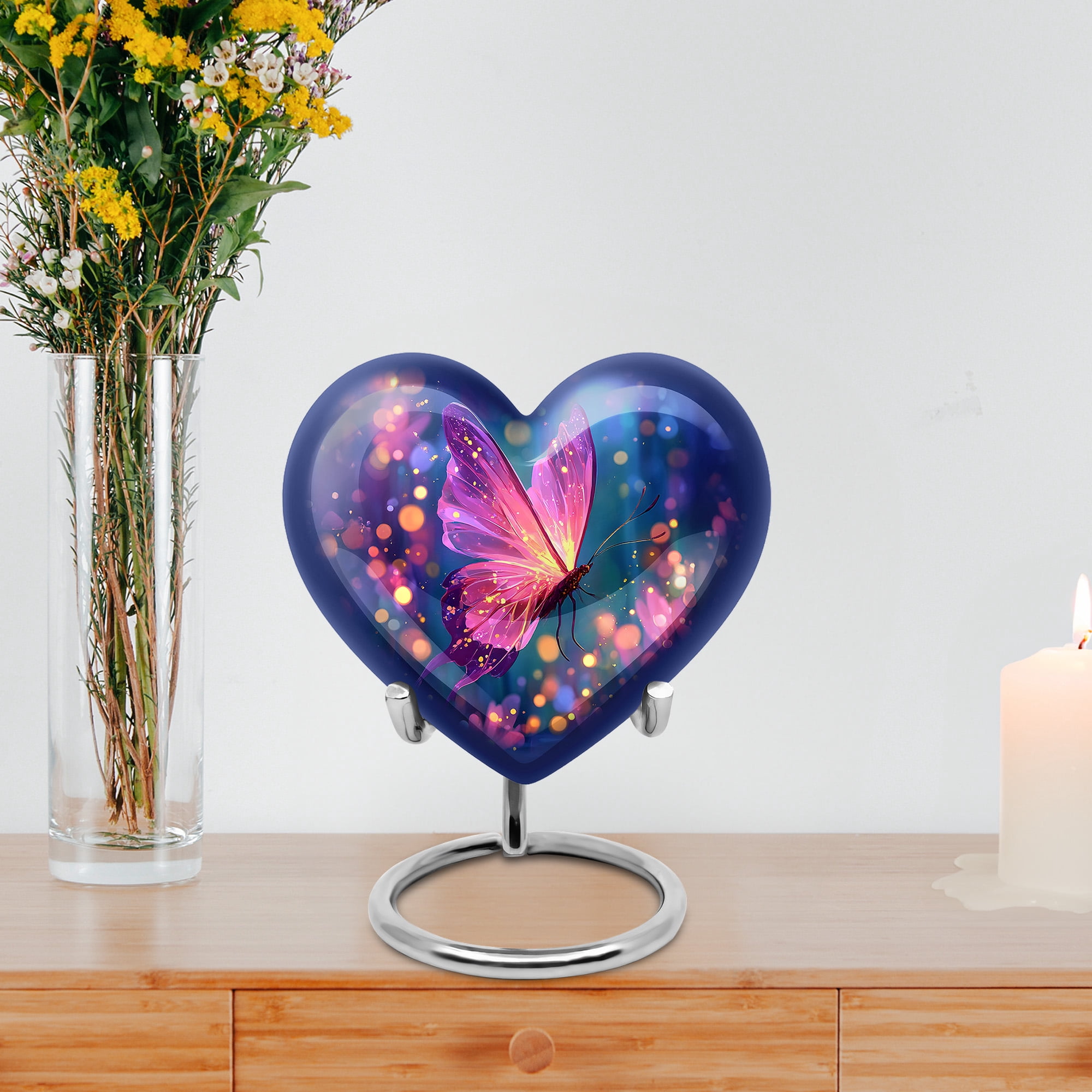 MUKTIVE Purple Butterfly Funeral Urns for Adult Ashes Men & Women, Small Urn for Ashes for Mom Cremation 3 inch, Keepsake Heart Adult Urn for Burial, Handmade Urns for Male & Female