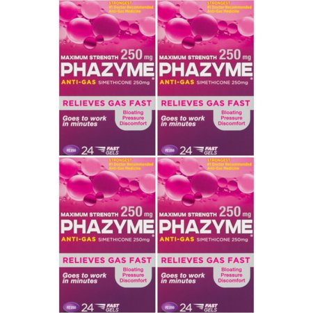 Phazyme Maximum Strength Relieves Gas Attack 250mg Softgels 24ct, 4-Pack