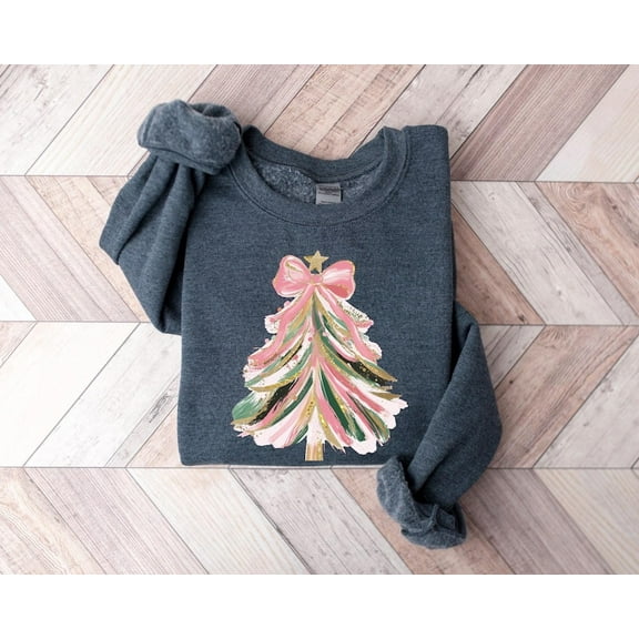 Coquette Bow Christmas Sweatshirt, Christmas Tree Shirt, Christmas Sweatshirt, Girly Christmas Sweater, Coquette Bow Sweater