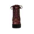 thumbnail image 6 of BLISSFUL STEP Women's Boots Zip Block Heel Platform Ankle Combat Boots Burgundy 7.5, 6 of 8