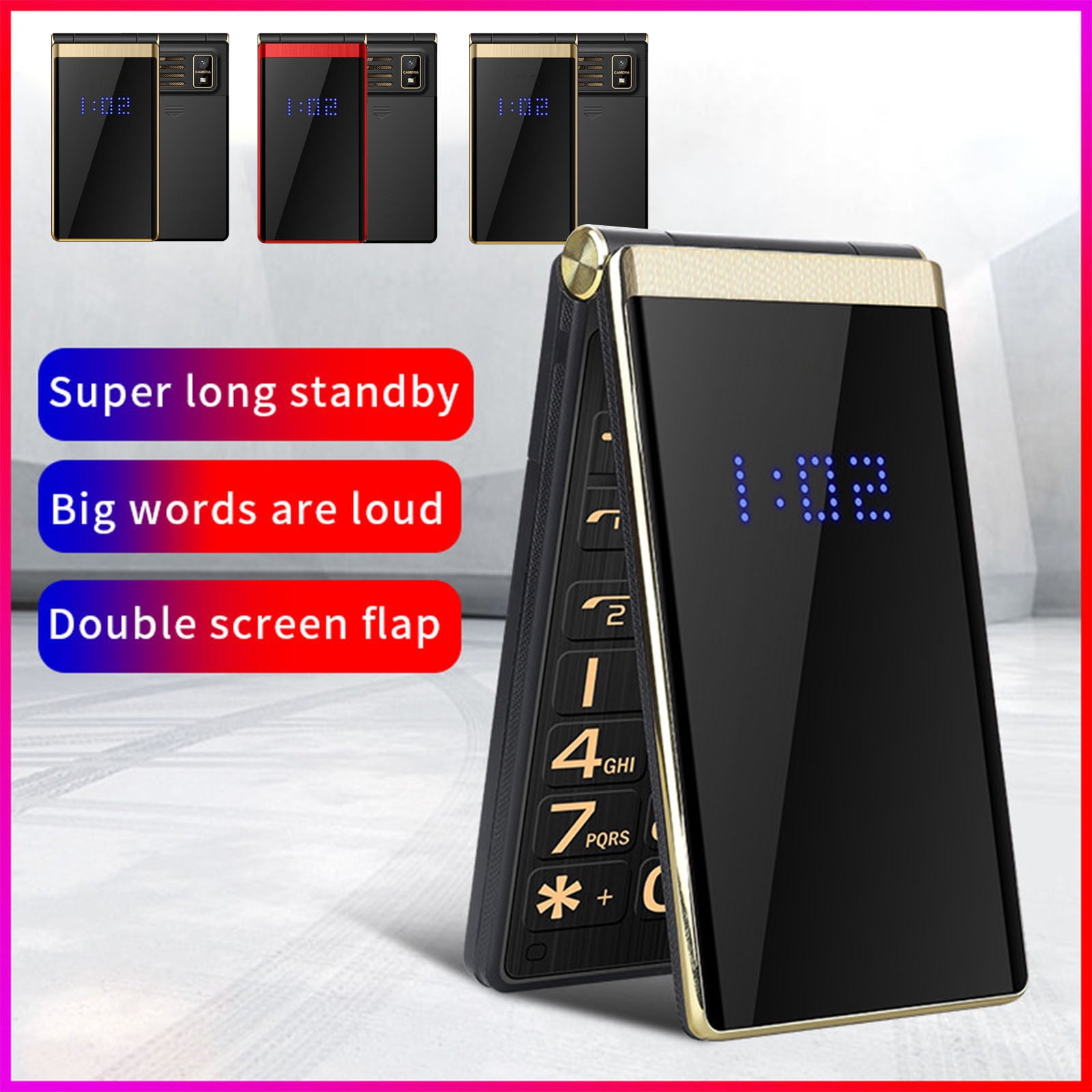 Colorful Large Screen Flip Phone, 3.0 Inch Display, 5800Mah Battery, Dual Sim, Fm Radio Flashlight, Multi-Language Support, Unlocked For Seniors, Long Standby Time