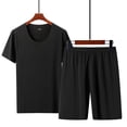 thumbnail image 3 of MYG Mens Summer Short Sleeve Two-Piece Ice Silk Thin Pajamas Large Size Homewear Set, 3 of 8