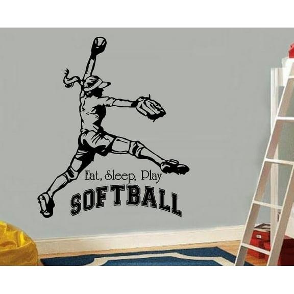 Eat Sleep, Play Softball ~ Wall or Window Decal 20" x 23"