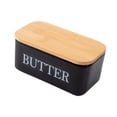 thumbnail image 1 of Mantequillera de cerámica con tapa de madera para cocina de restaurante negro, 1 of 9