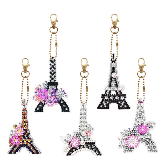 5 Uds DIY Diamantes Imitación Bolso Hecho A Mano Llavero (Torre Eiffel)