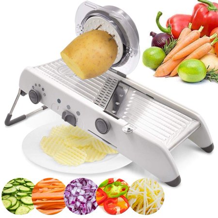 WALFRONT Mandoline Slicer, Stainless Steel Manual Cutter Vegetable Grater Julienne Slicer Professional Adjustable Kitchen Potato Cutter Food Slicer
