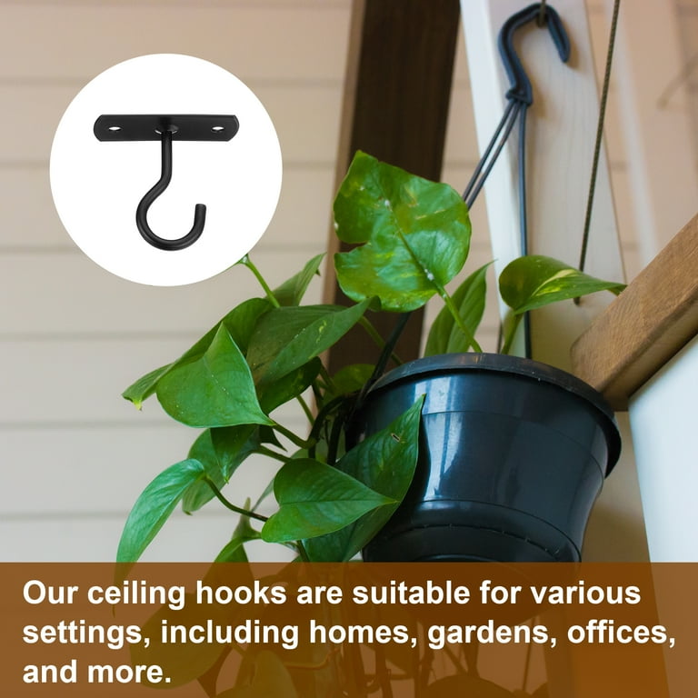 Ceiling Hooks for Hanging Plants, 2 Pack 2.5 Inch - Metal Plant Hanger, Wall Mount Hanging Basket Hooks (Black)