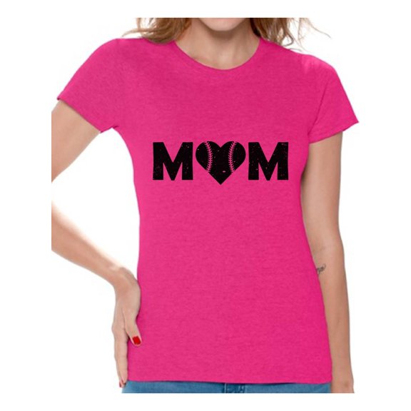 Awkward Styles Women's Baseball Mom Heart Graphic T-shirt Tops Black Sport Mom's Heart