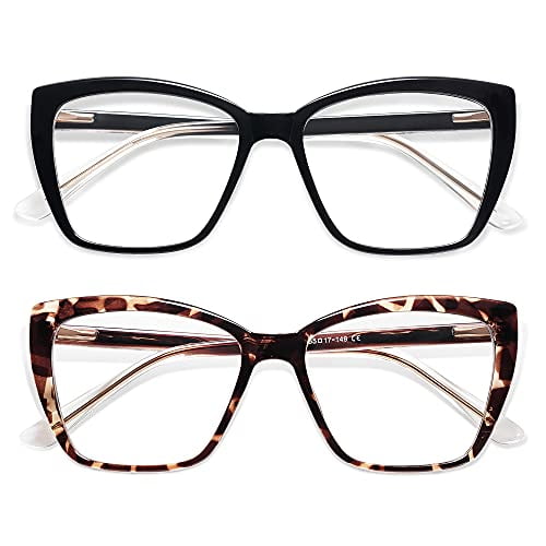 AMOMOMA Trendy TR90 Oversized Blue Light Reading Glasses Women,Stylish Square Cat Eye Glasses AM6031 