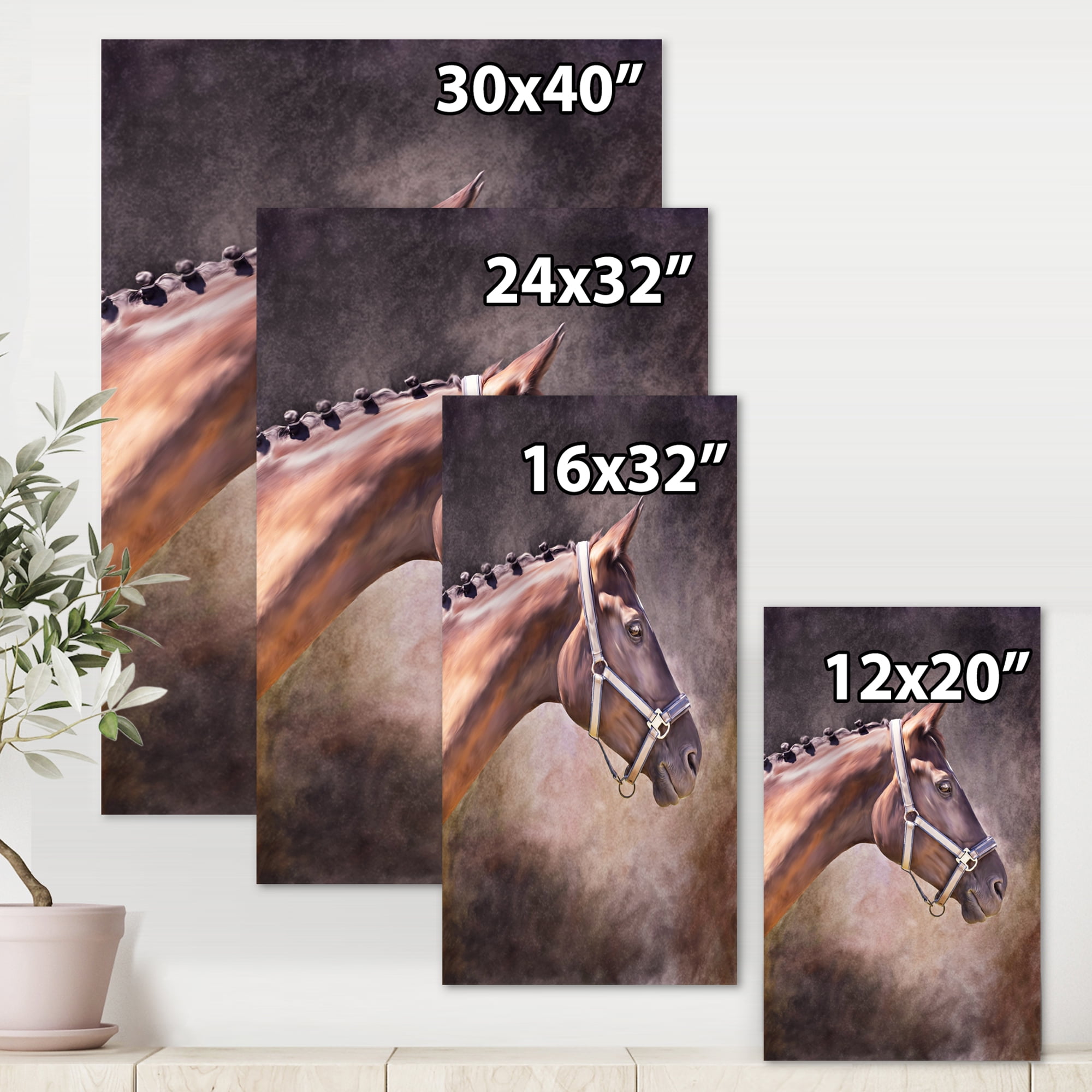 Designart ' Close Up Portrait Of Brown Horse ' Farmhouse Canvas Wall Art Print