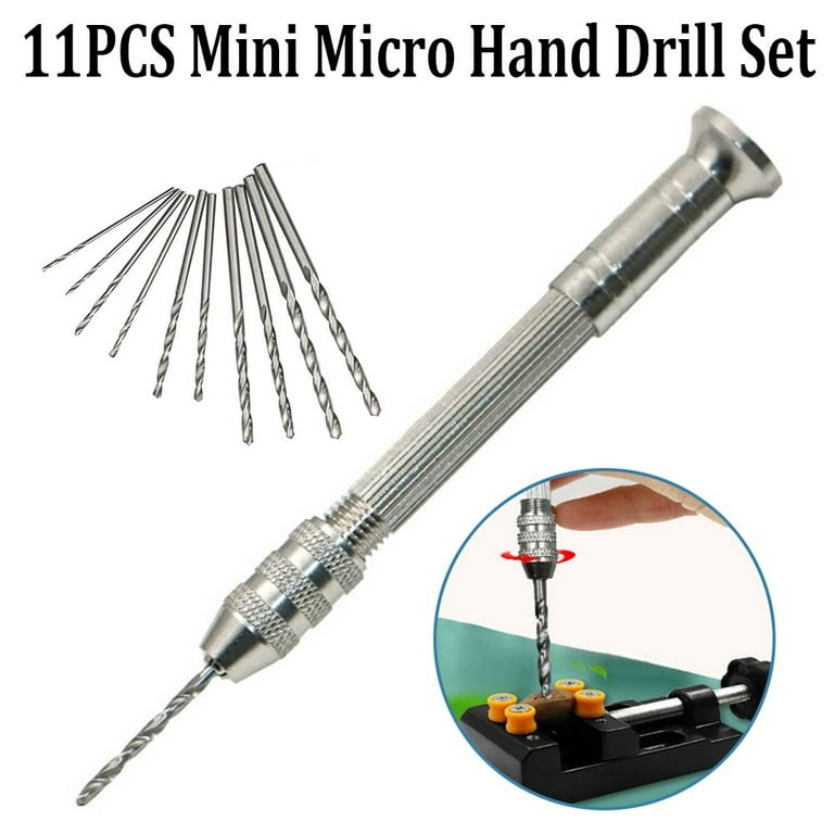 11pcs Mini Micro Hand Drill Chuck with 10pcs Drill Bit Jewelry Craft DIY  Tool UK 