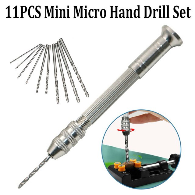 11 Pcs Mini Perceuse à Main avec 10 Pcs Perceuse Outil de Bricolage pour Bijoux Artisanat UK