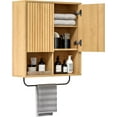 thumbnail image 3 of Fluted Wall Cabinet, Modern Wood Floating Bathroom Cabinet with Hanging Rod and Adjustable Shelf, Wall Mount Medicine Cabinet Natural Oak, 3 of 7